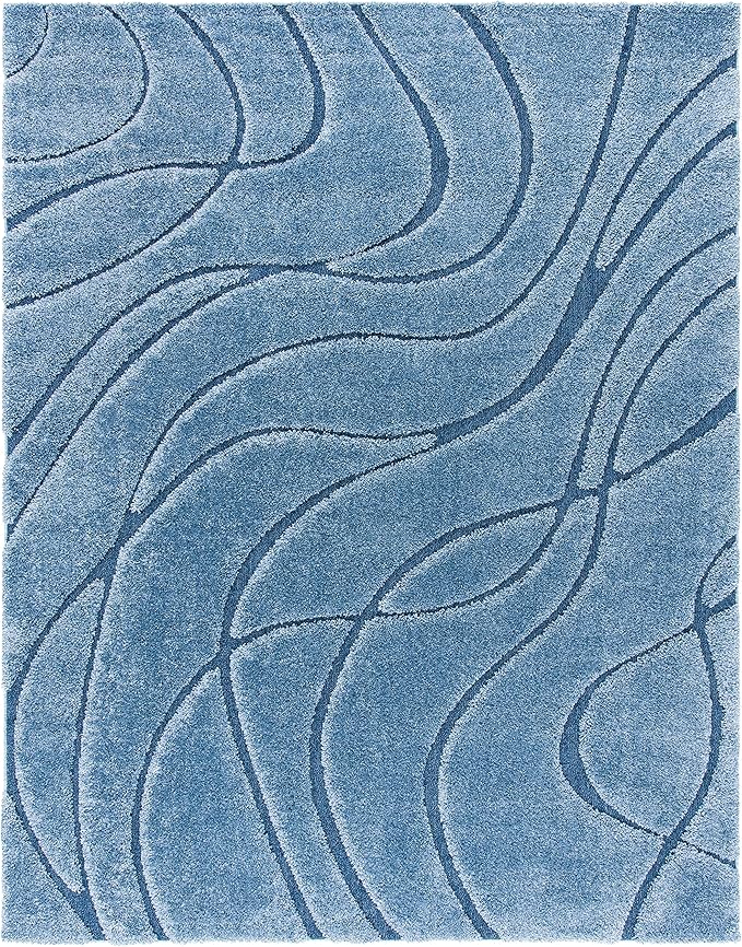SAFAVIEH Florida Shag Collection X-Large Area Rug - 11' x 15', Light Blue & Blue, Non-Shedding & Easy Care, 1.2-inch Thick Ideal for High Traffic Areas in Living Room, Bedroom (SG471-6065)