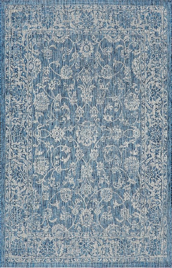 JONATHAN Y Weave Floral Indoor Outdoor Area Rug 4X6 Navy/Gray, Tela Bohemian Textured for Backyard, Patio, Porch, Easy-Cleaning, High Traffic, Pet-Friendly, Non-Shedding (SMB100B-4)