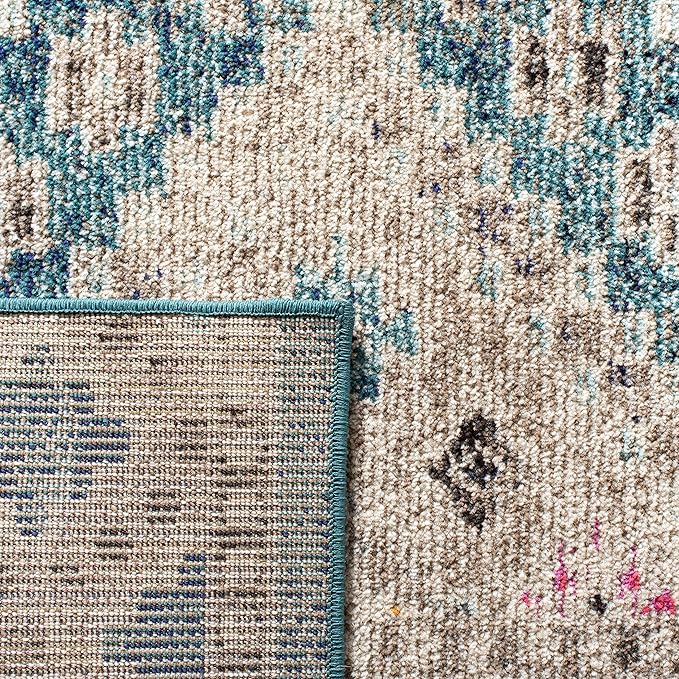SAFAVIEH Madison Collection Runner Rug - 2'2" x 10', Dark Blue & Yellow, Boho Diamond Distressed Design, Non-Shedding & Easy Care, Ideal for High Traffic Areas in Living Room, Bedroom (MAD418N)